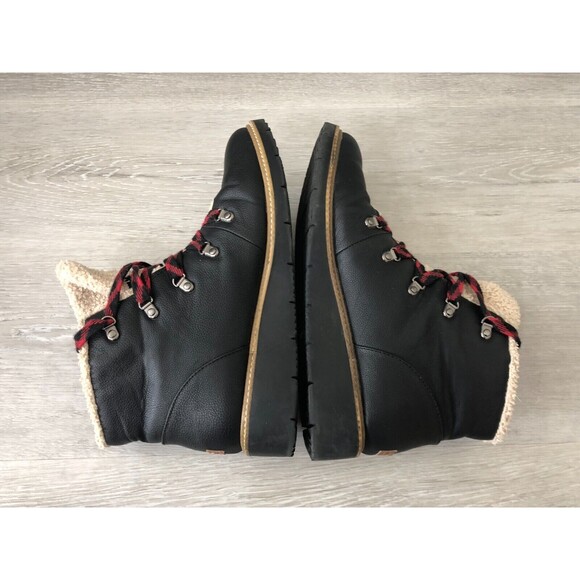 Dr. Scholl's So Cozy Women 10M Black Leather Lace Up Faux Shearling Ankle Bootie - Picture 4 of 7